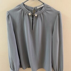 Petite Studio Gray Blouse with Pearl Details